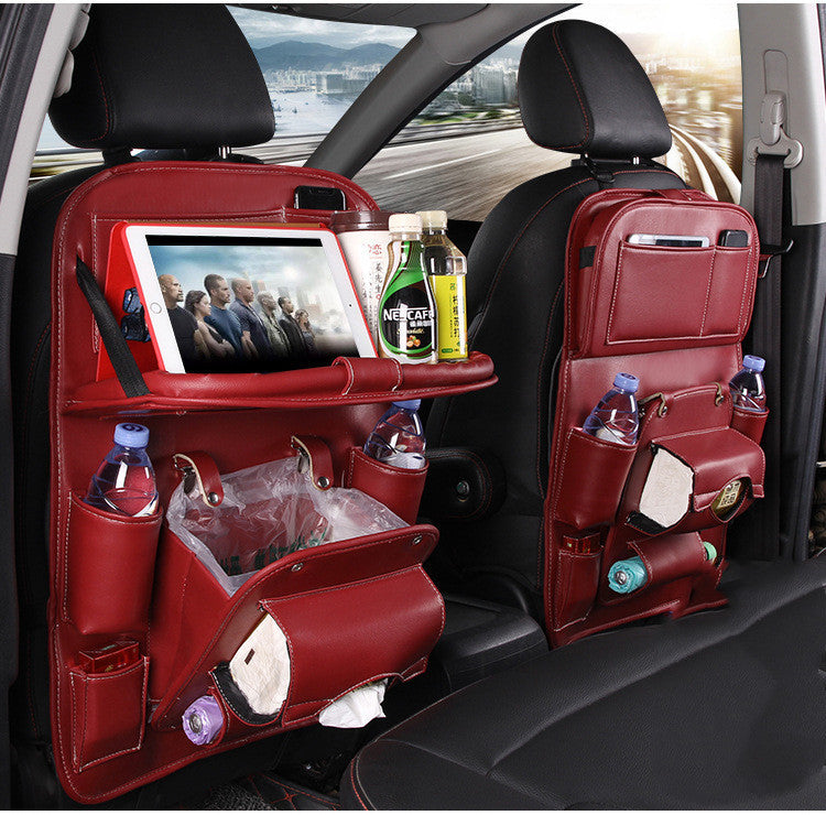 Leather Car Storage Bag Multifunction Seat Tray Hanging Bag Waterproof