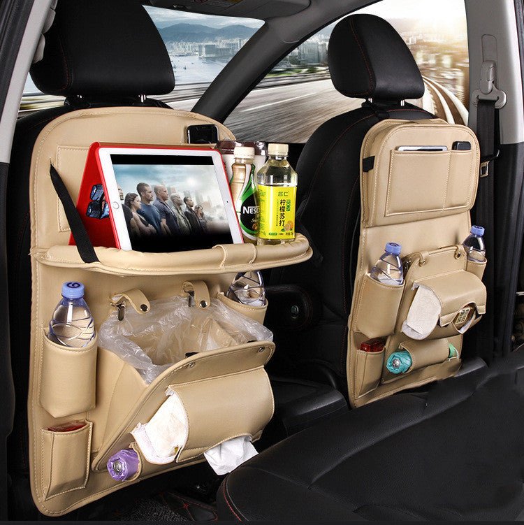 Leather Car Storage Bag Multifunction Seat Tray Hanging Bag Waterproof