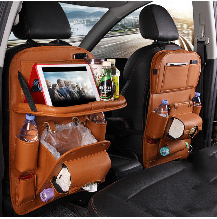 Leather Car Storage Bag Multifunction Seat Tray Hanging Bag Waterproof