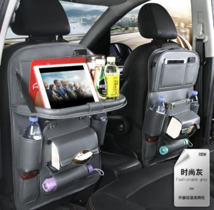 Leather Car Storage Bag Multifunction Seat Tray Hanging Bag Waterproof